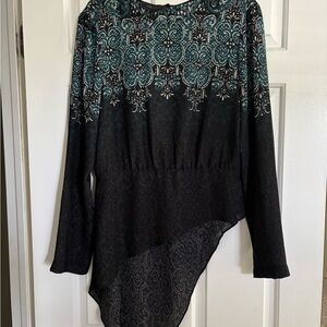 BCBGMaxAzria Teal and Black Patterned Top